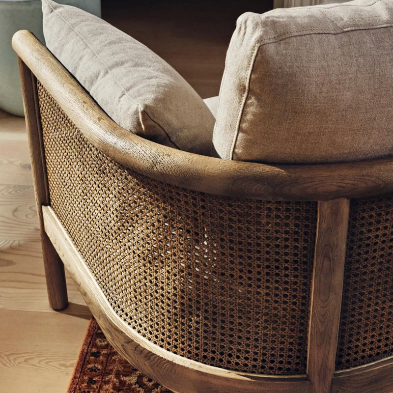 Modern Natural Rattan Wood Frame Armchair for Living Room Occasional Seating