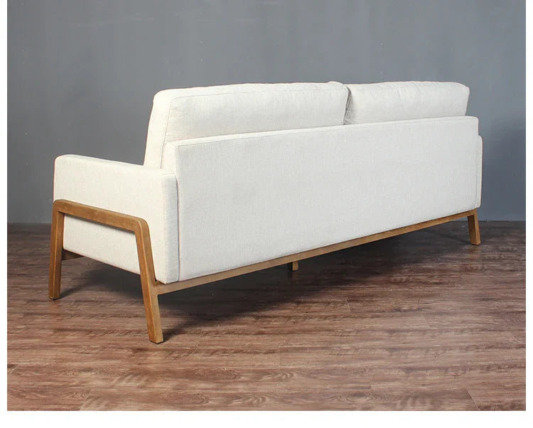 Chic Nordic 3-Seat Oak Frame Sofa, Plush Linen Upholstery for Modern Living