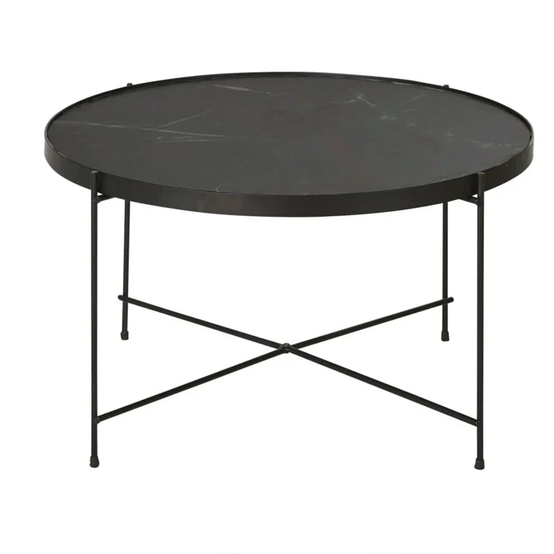 Elegant Round Metal Frame Coffee Table with Wood, Marble, Glass Top
