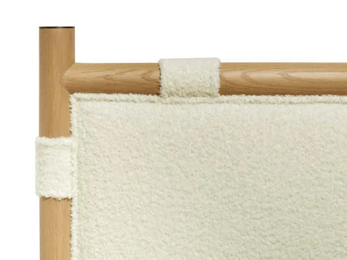 Modern Oak Wood Boucle Upholstered Bed Frame with Footboard