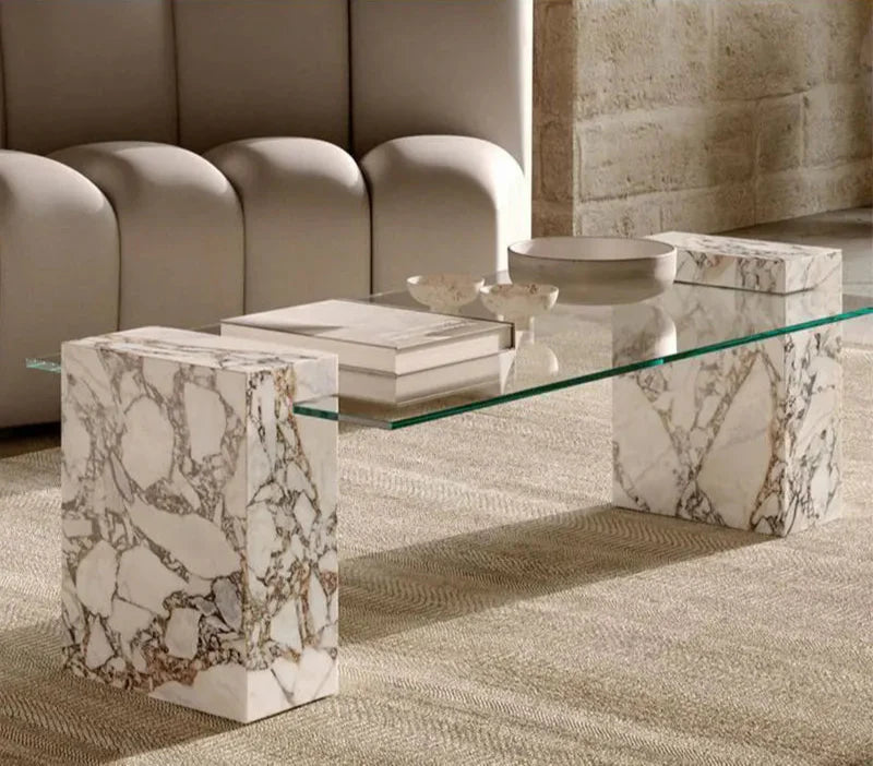 Luxury White Carrara Marble Coffee Table: Elegant Rectangle Design, Durable Stone Finish