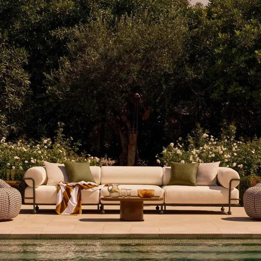 Modern Aluminum Alloy Outdoor Sofa Chaise with Plush Fabric Cushions for Home & Hotel
