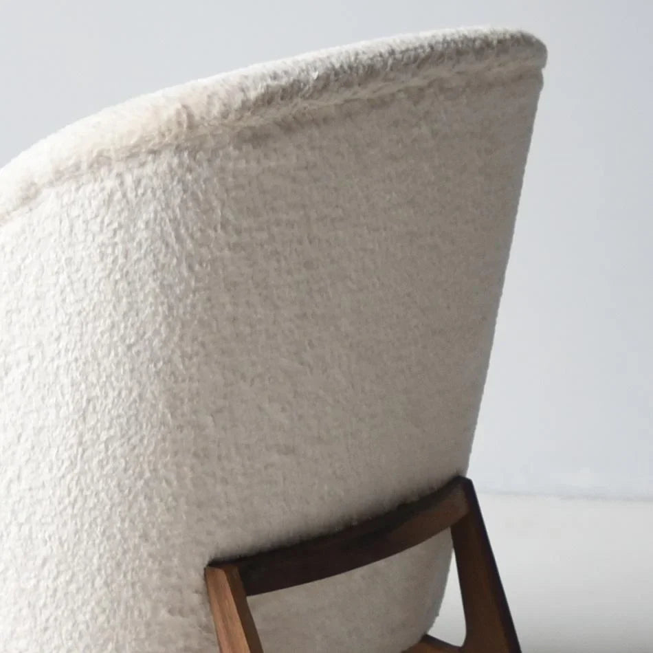 Luxurious High Back Boucle Club Chair: Modern White Fleece Living Room Seating