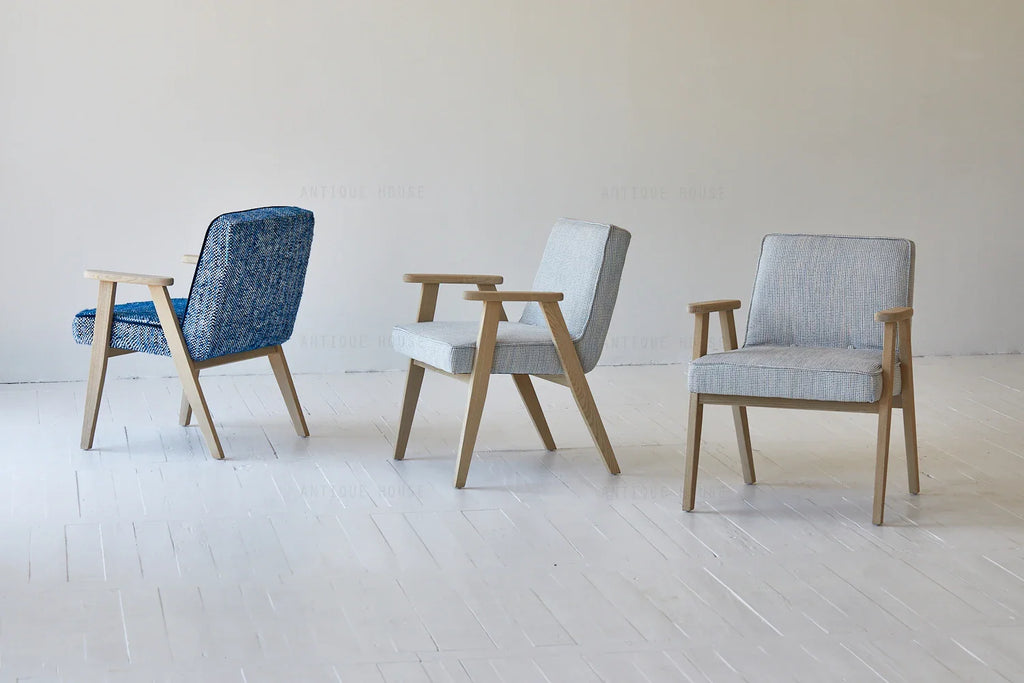 Elegant Mid-Century Modern Japandi Accent Chair - Fabric & Oak Living Room Seating