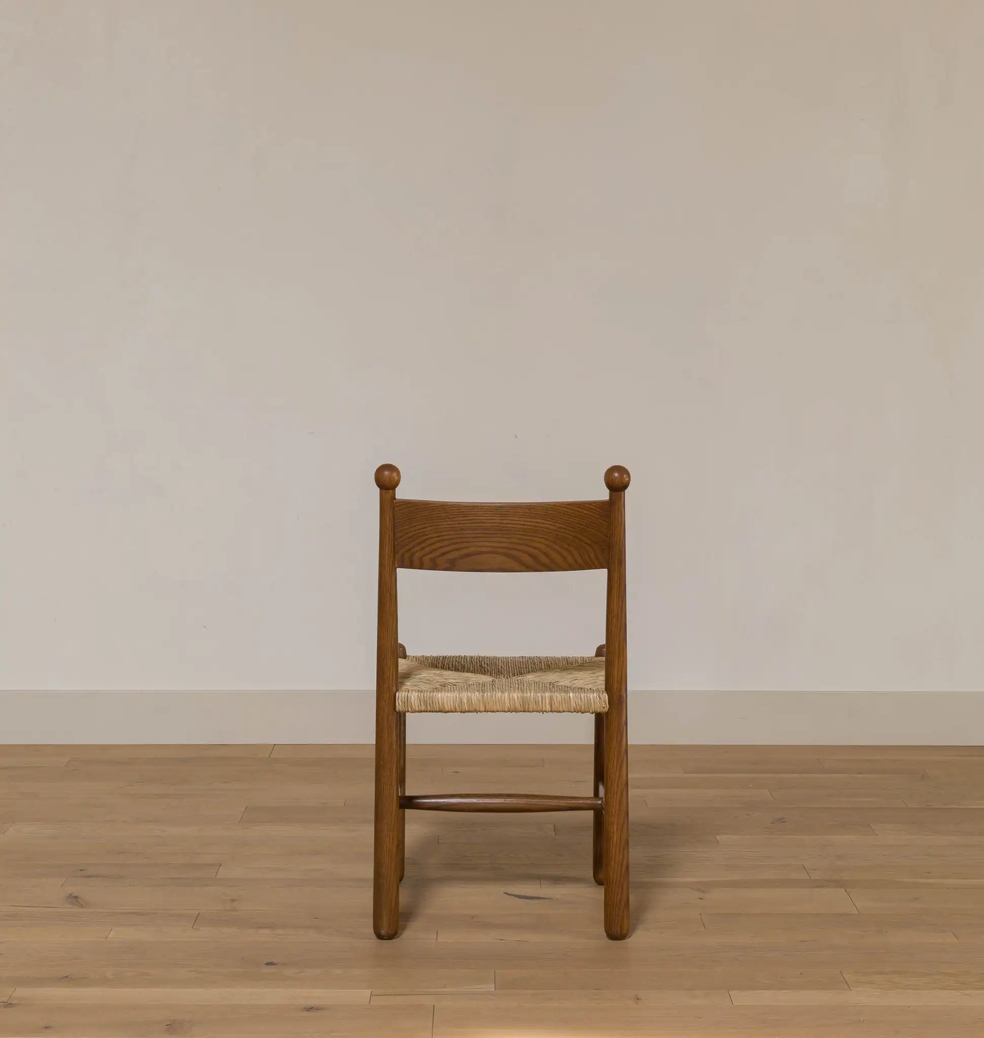 Contemporary Dark Grey Oak Dining Chair with Natural Woven Rush Seat