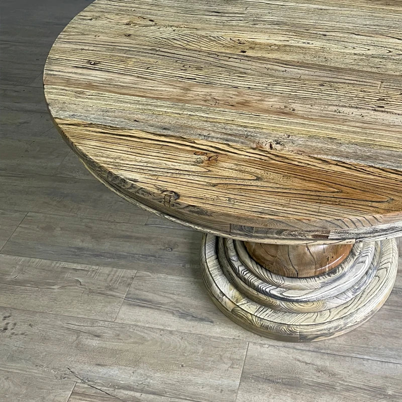 Classic Solid Oak Wood Round Dining Table - Small, Sturdy, Farmhouse Style