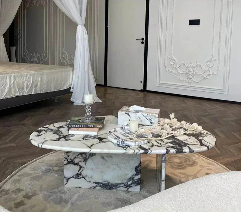 TOSTONE Elegant Natural Calacatta Viola Marble Oval Waterproof Coffee Table