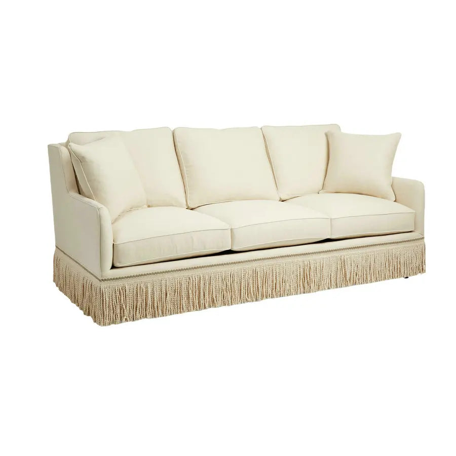 Hollywood Regency Velvet Tassel Sofa, Elegant Fringe Trim Luxury Living Room Couch