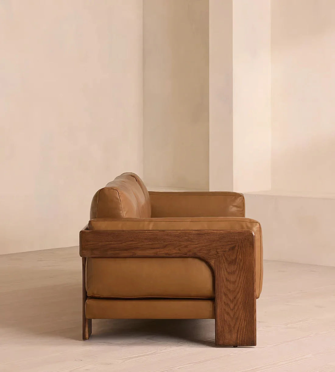 Luxury Modern Wood Frame Handcrafted Leather Sofa - Comfortable Three Seater Couch