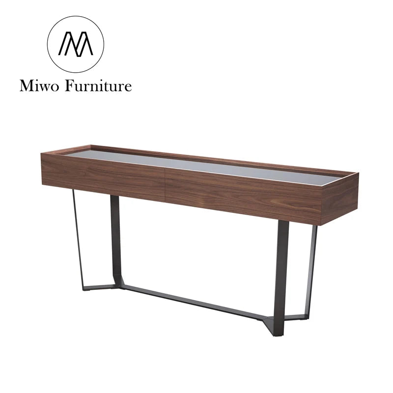 Modern Italian Wood Glass Narrow Rectangular Entryway Console Table