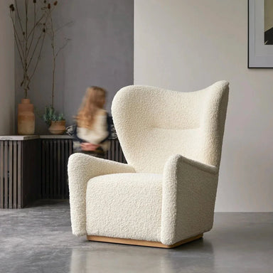 Elegant White Boucle Nordic Wing Back Armchair for Modern Living Rooms