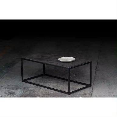 Elegant French Vintage Industrial Coffee Table, Steel Frame, Natural Blue Stone Top