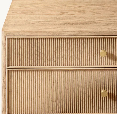 Modern American Vintage Solid Oak Wood Reeded Nightstand - Genevieve Collection