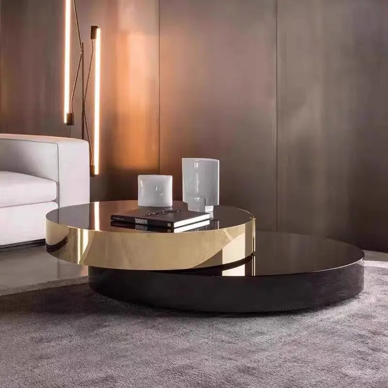 Luxury Round Black Tempered Glass Rotatable Stainless Steel Coffee Table