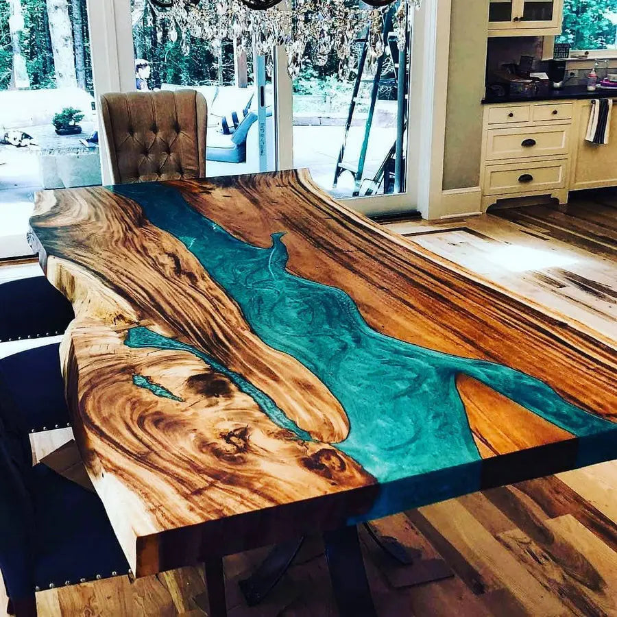 Stunning Live Edge Poplar Wood Epoxy Resin River Dining Table for Home