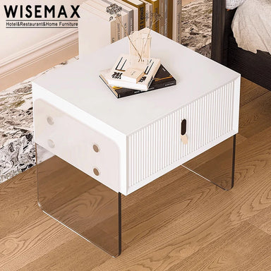 Chic Square Solid Wood Top Acrylic Base Modern Hotel Bedside Table