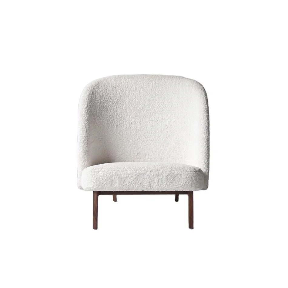 Luxurious High Back Boucle Club Chair: Modern White Fleece Living Room Seating
