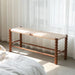 Elegant Bobbin Bench: Natural Oak Wood Woven Rattan Cane Footstool
