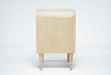 Elegant Cerused Oak Bedside Table: Rounded Frame, Tapered Legs, Single Drawer Nightstand