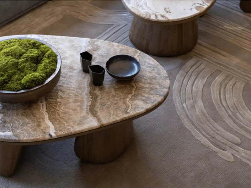 Elegant Brown Travertine Coffee Table: Modern Design for Living Rooms