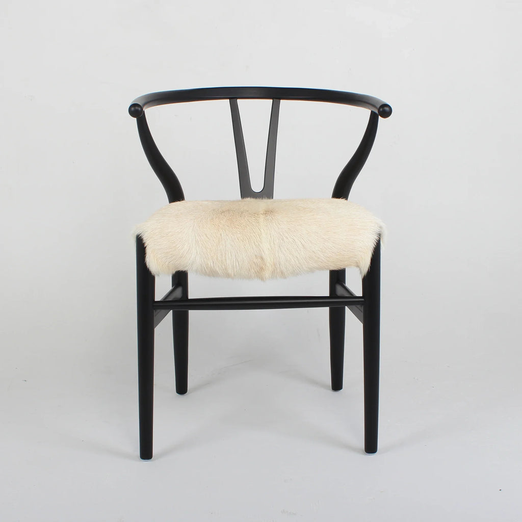 Premium Natural Oak Wishbone Dining Chair with Luxurious Black Sheepskin Seat