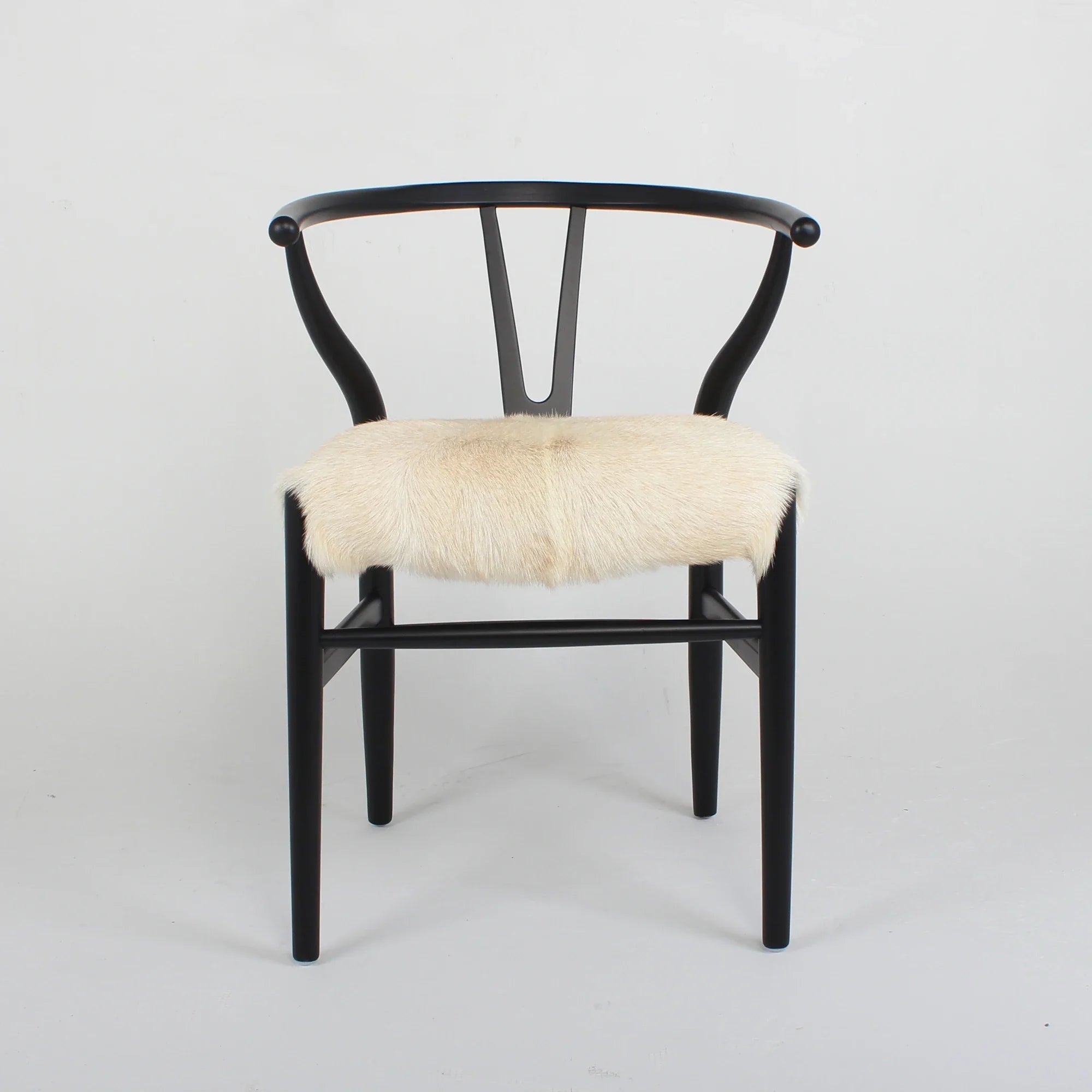 Premium Natural Oak Wishbone Dining Chair with Luxurious Black Sheepskin Seat