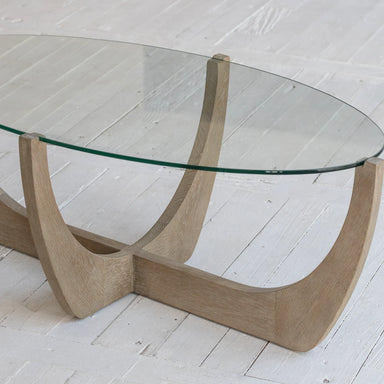 Elegant Oak Japandi Wabi-Sabi Coffee Table with Tempered Glass Top
