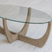 Elegant Oak Japandi Wabi-Sabi Coffee Table with Tempered Glass Top