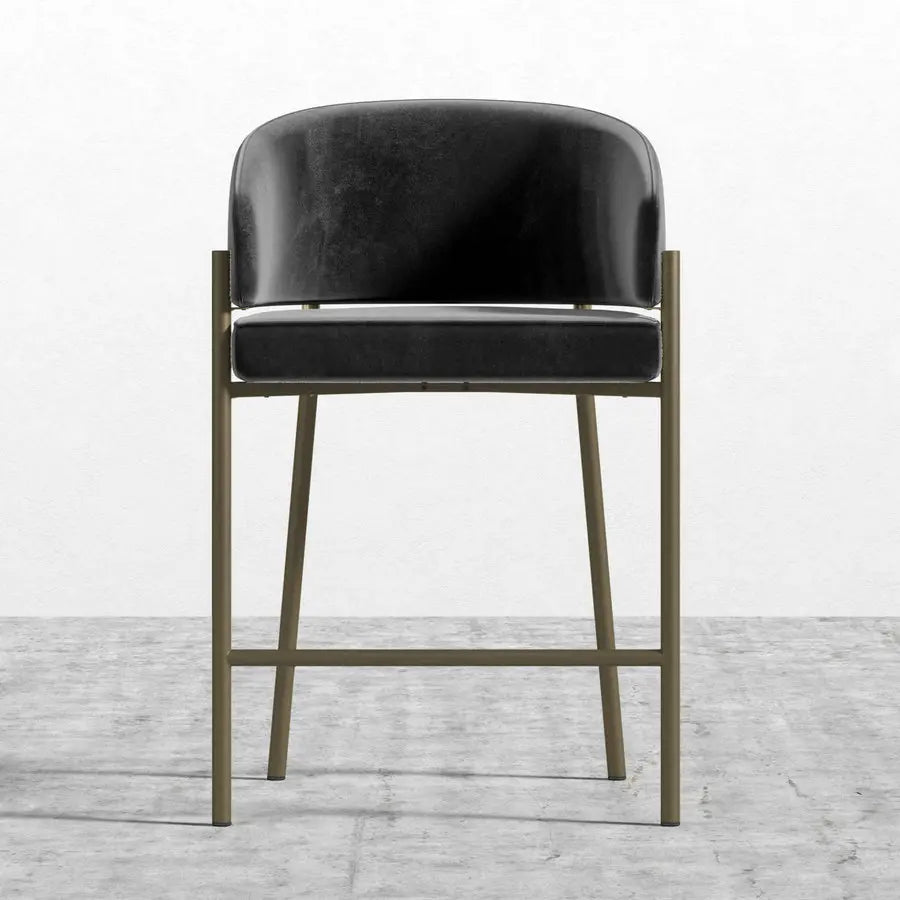 Modern Velvet Counter Height Bar Stool with Powder-Coated Black Metal Frame
