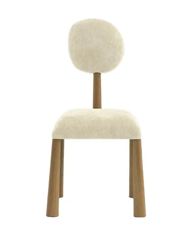 Nordic Style Solid Oak Dining Chair with Linen Upholstery and Round Back
