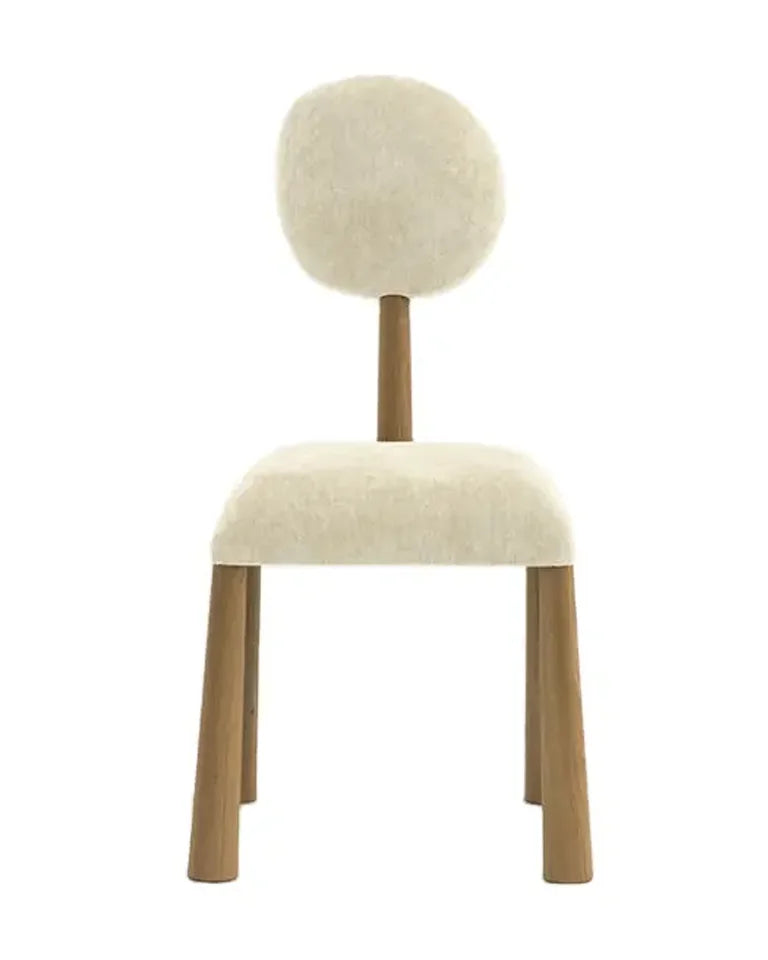Nordic Style Solid Oak Dining Chair with Linen Upholstery and Round Back