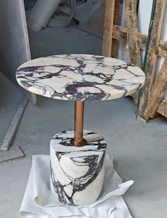 Tostone Modern Calacatta Viola Marble Side Table - Durable Living Room Accent