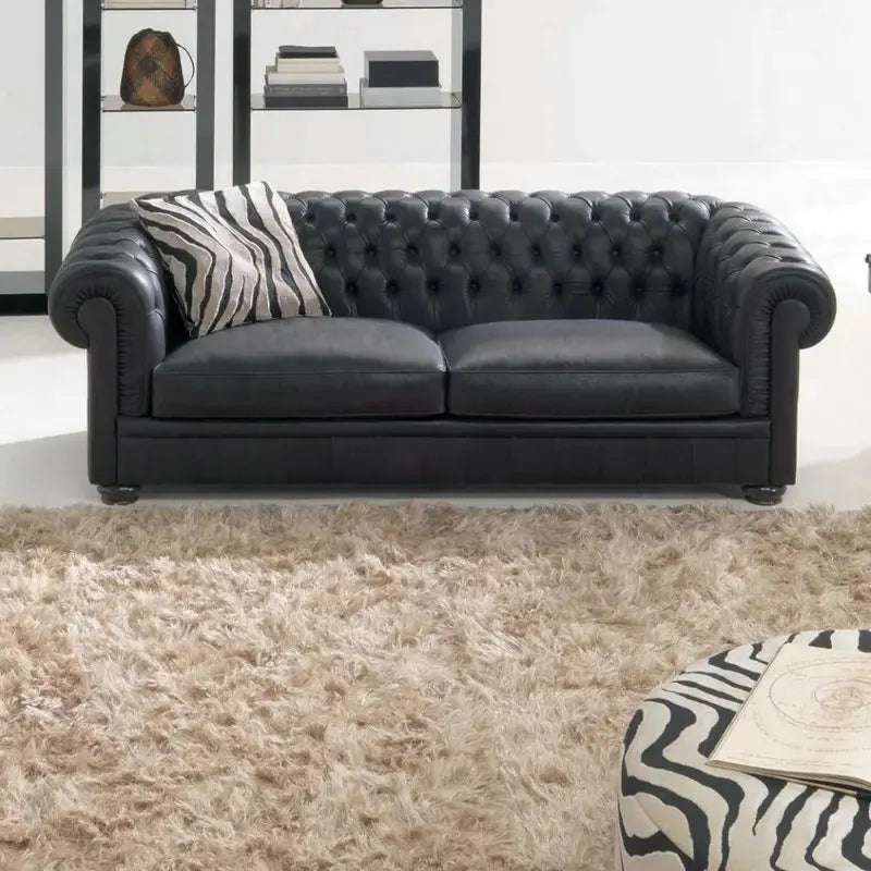Classic Tufted Leather Chesterfield Sofa, Luxury Living Room Couch