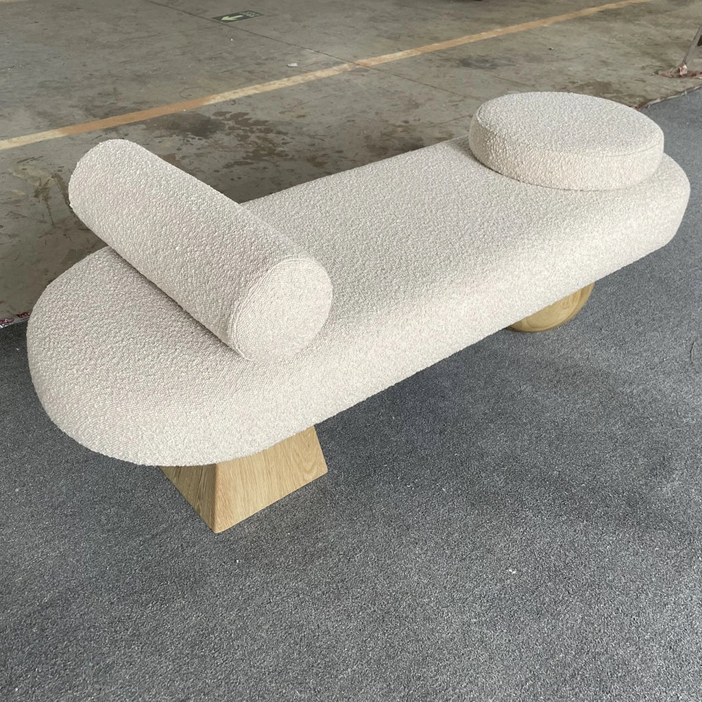 Luxury Boucle Upholstered End of Bed Wooden Bench Ottoman Seat