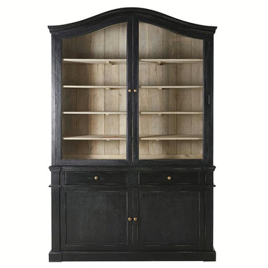 Elegant French Antique Black Oak Carved Display Cabinet Bookshelf Storage