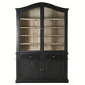 Elegant French Antique Black Oak Carved Display Cabinet Bookshelf Storage