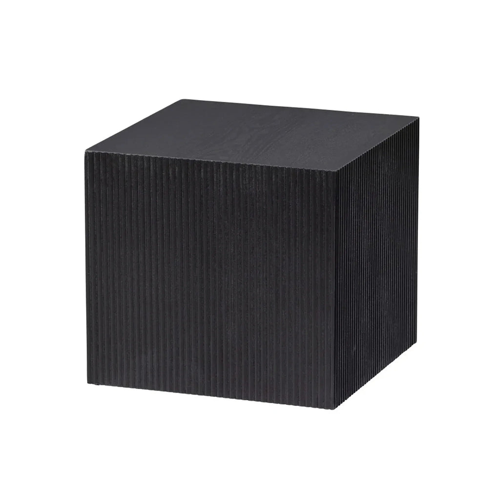 Modern Black Oak Fluted Barrel Square Side Table for Living Room