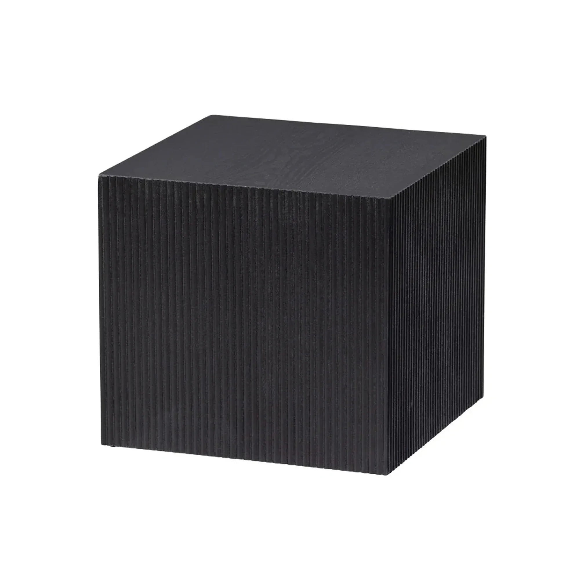 Modern Black Oak Fluted Barrel Square Side Table for Living Room
