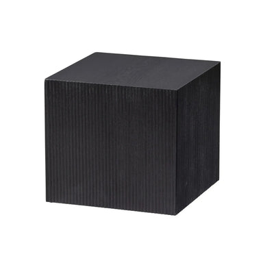 Modern Black Oak Fluted Barrel Square Side Table for Living Room