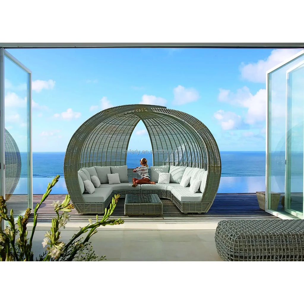 Premium All-Weather Round Rattan Sun Bed for Commercial Outdoor Projects