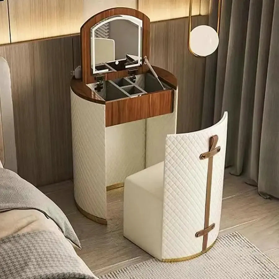 Elegant Velvet Upholstered Vanity Desk, Dresser, Mirror & Chair Set