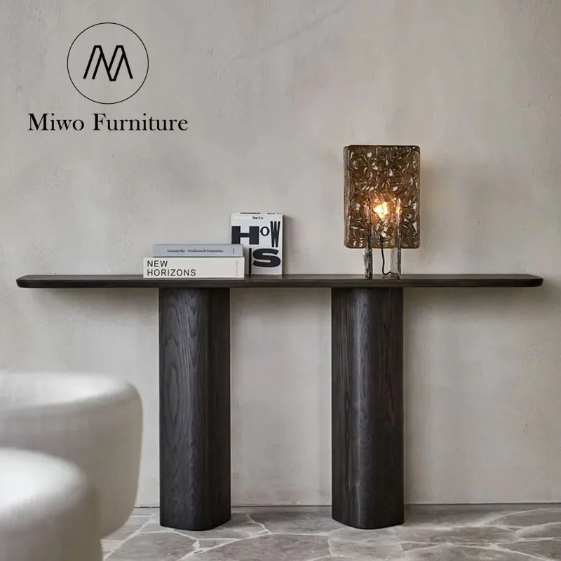 Black Solid Wood Narrow Rectangular Entryway Corridor Console Table