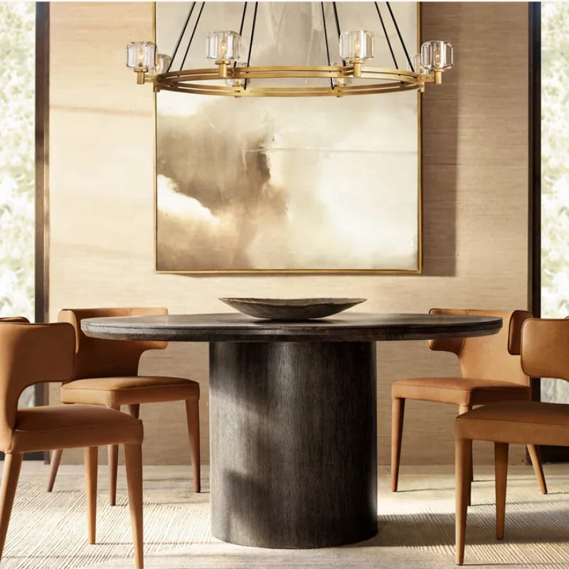 Elegant American Solid Wood Round Dining Table - Customizable for Home & Hotel