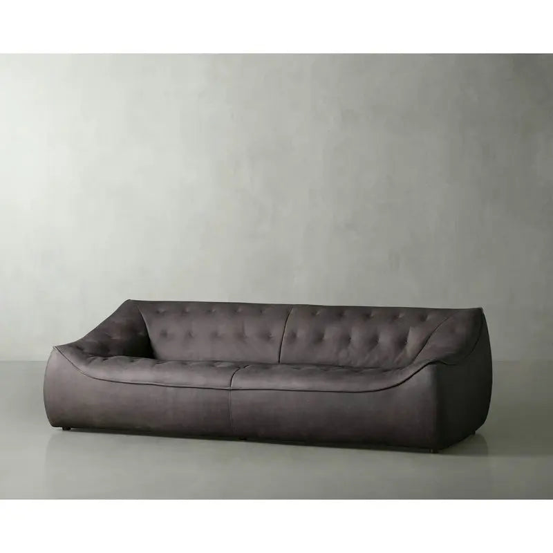 Luxurious Mid-Century Modern Upholstered Black Leather Living Room Sofa Set