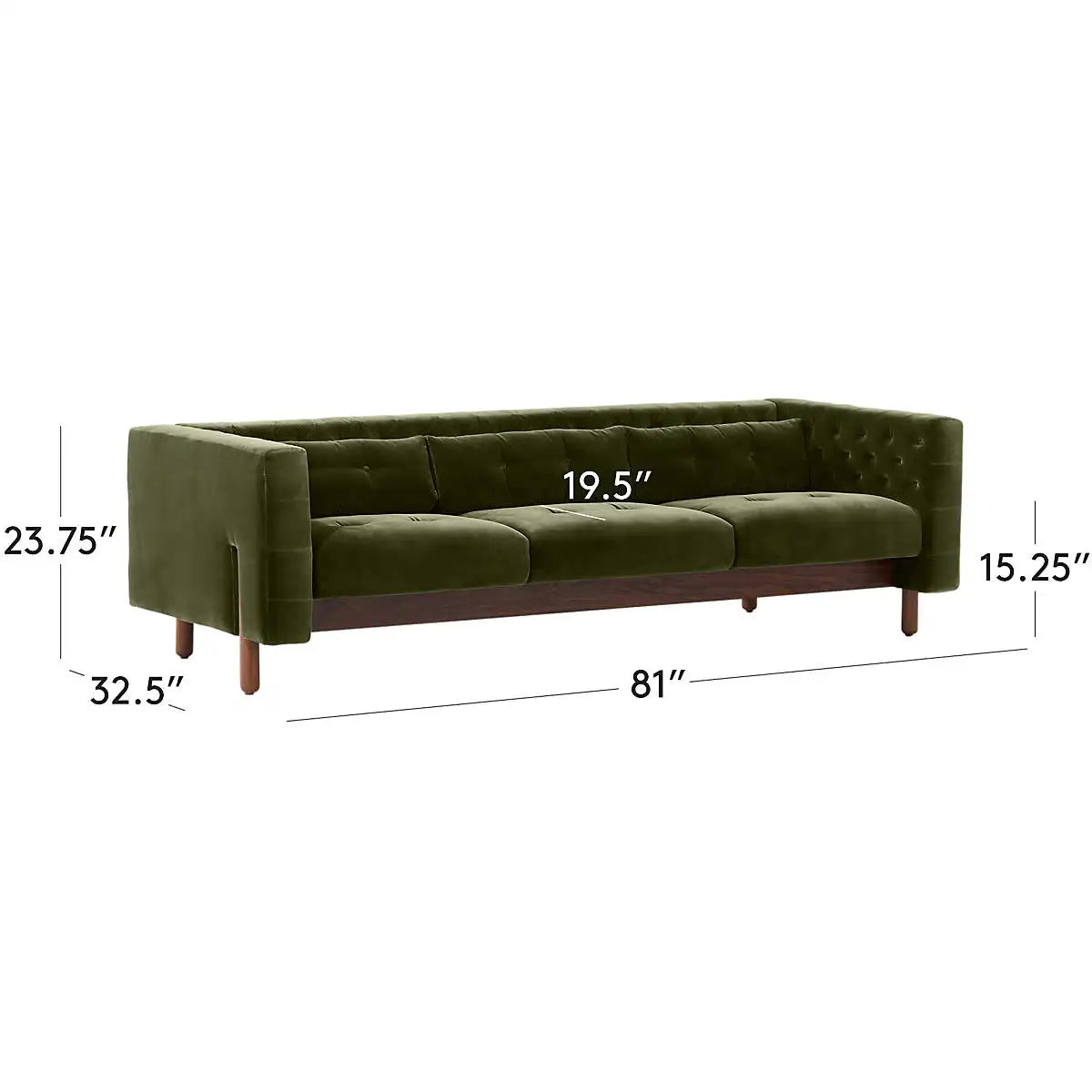 Elegant Mid-Century Modern Green Velvet Sofa - Tufted 81.5 Inch Wood Frame
