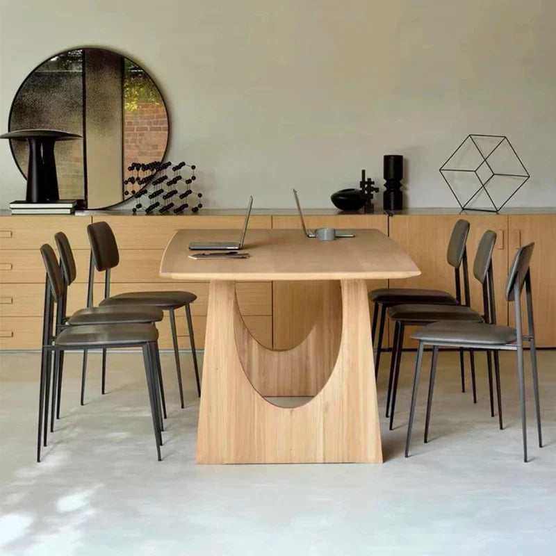Elegant Solid Oak Wood Rectangular Dining Table for Home & Events