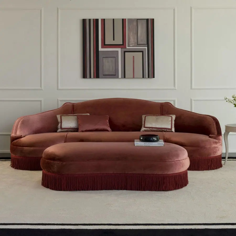 Elegant Velvet Curved Fringe Sofa with Tassels for Luxurious Living