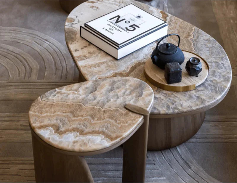 Elegant Brown Travertine Coffee Table: Modern Design for Living Rooms