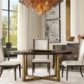 Elegant Round Forged Metal Dining Table, Marble Top, Custom Sizes Available