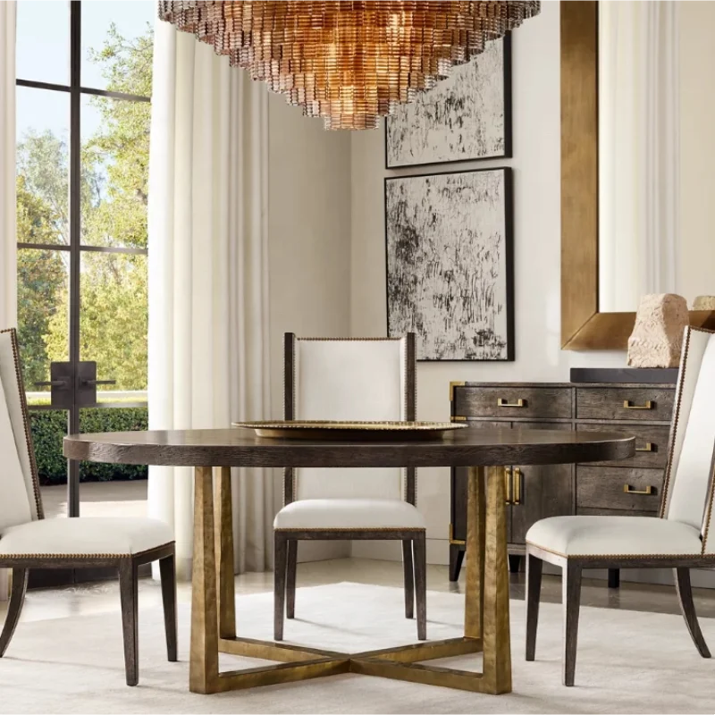 Elegant Round Forged Metal Dining Table, Marble Top, Custom Sizes Available